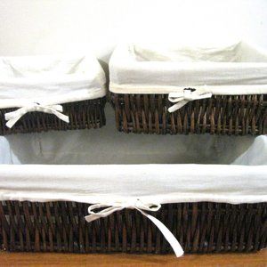 Sunday Sale 3 Pc Set Wicker Storage Baskets for Shelves Woven Nesting Baskets